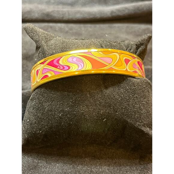 Frey Wille Bordered Bangle Bracelet - orange, pink, yellow swirl design